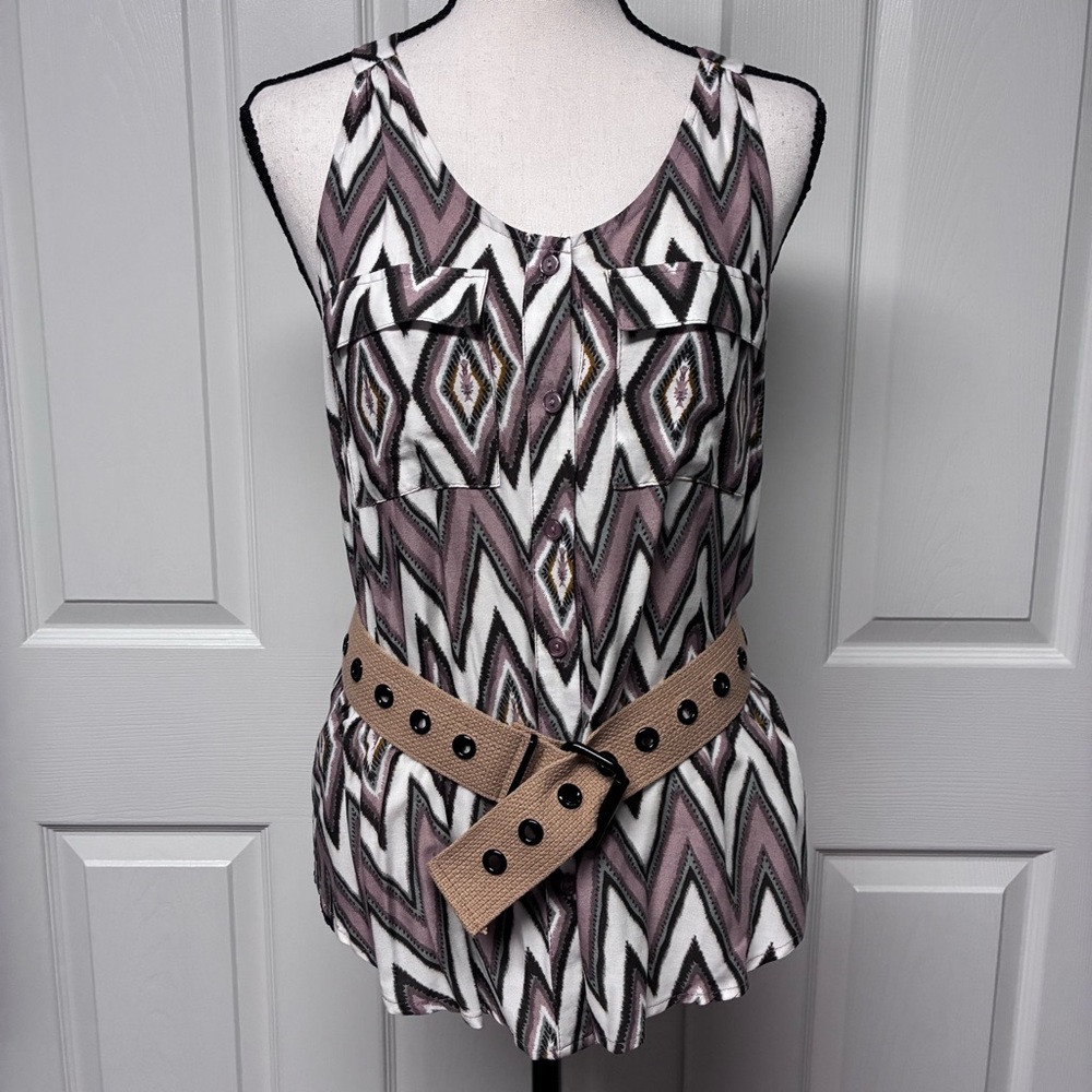 NWT CYNTHIA ROWLEY Aztec BOHO Racer Back blouse top Size Small